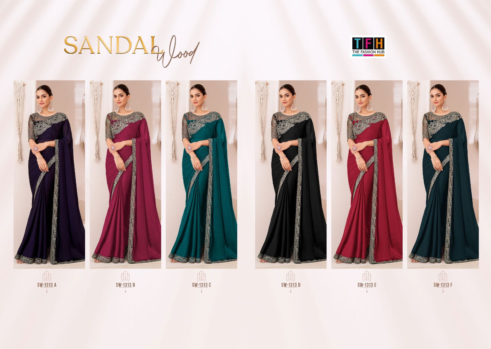 Sandal Wood 1313 Hit Colour By TFH Designer Geprgette Party Wear Saree Suppliers In India